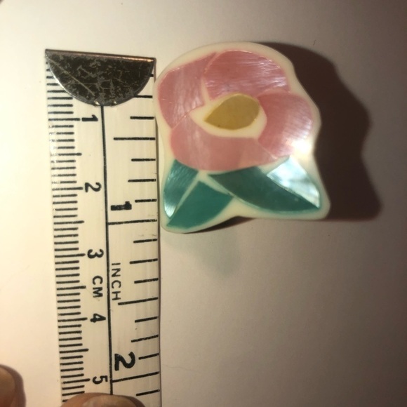 VTG Lee Sands MOP Inlay Lucite Beaded Floral Necklace & Earrings 24” & 1” - Picture 7 of 10